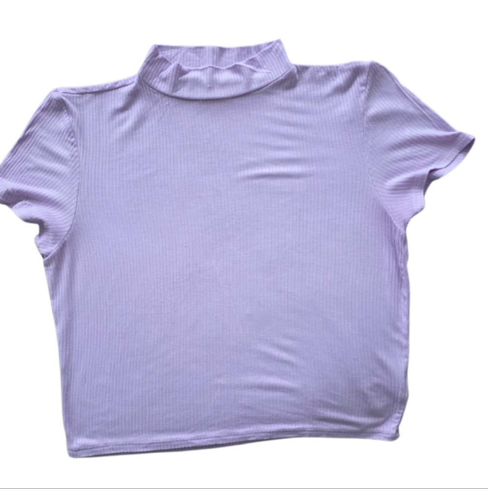 American Eagle Outfitters Purple Puff Sleeve Fitted Tee